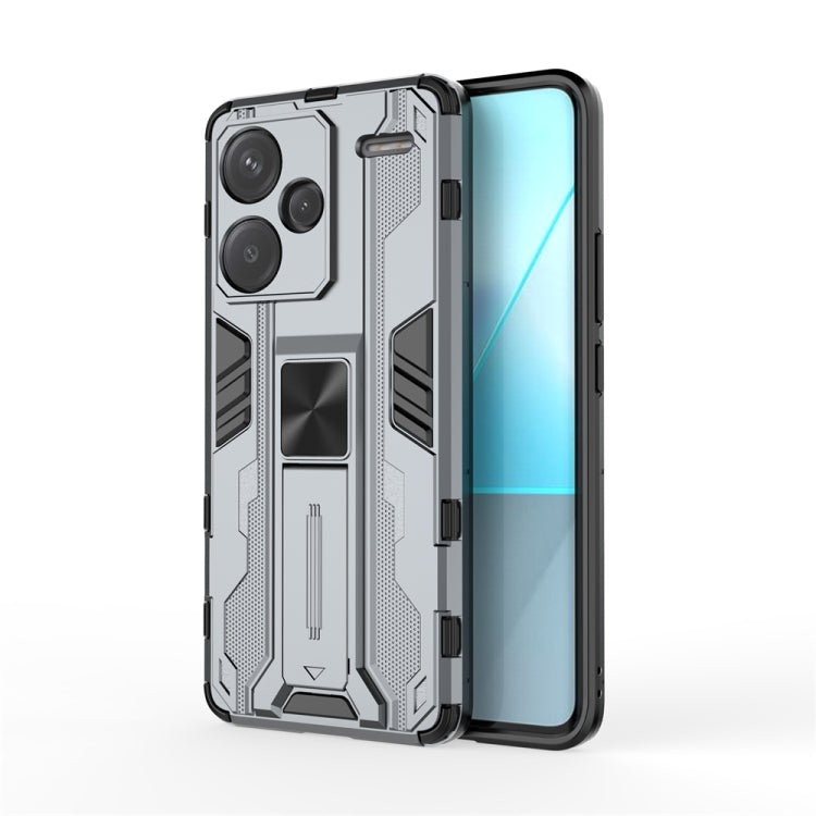 Grey Supersonic Armor PC Hybrid TPU Phone Case for Redmi Note 13 Pro+, showcasing its sleek design and durable materials.